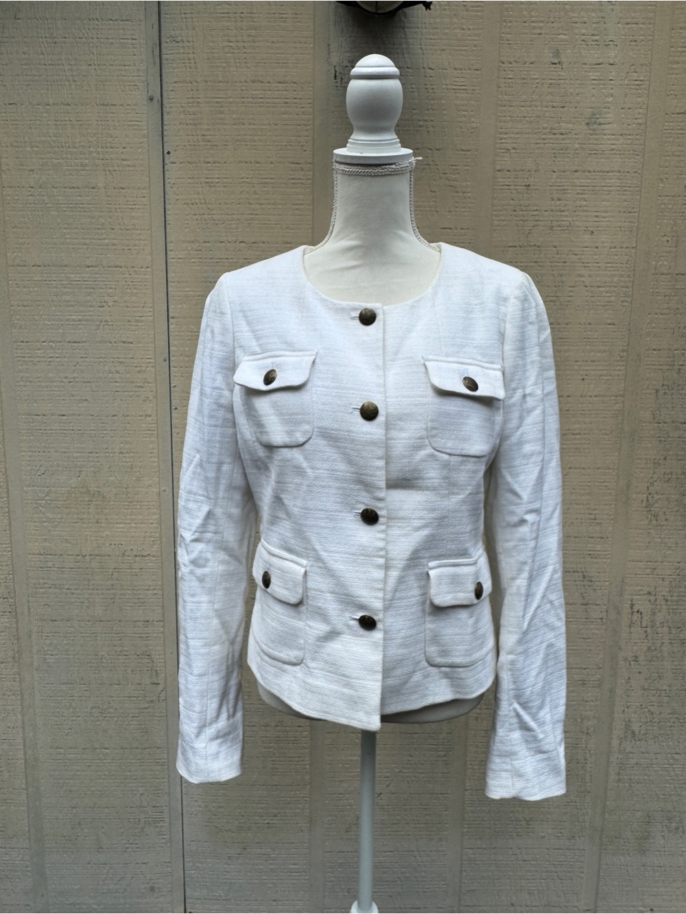 Banana Republic White Textured Pocket Blazer